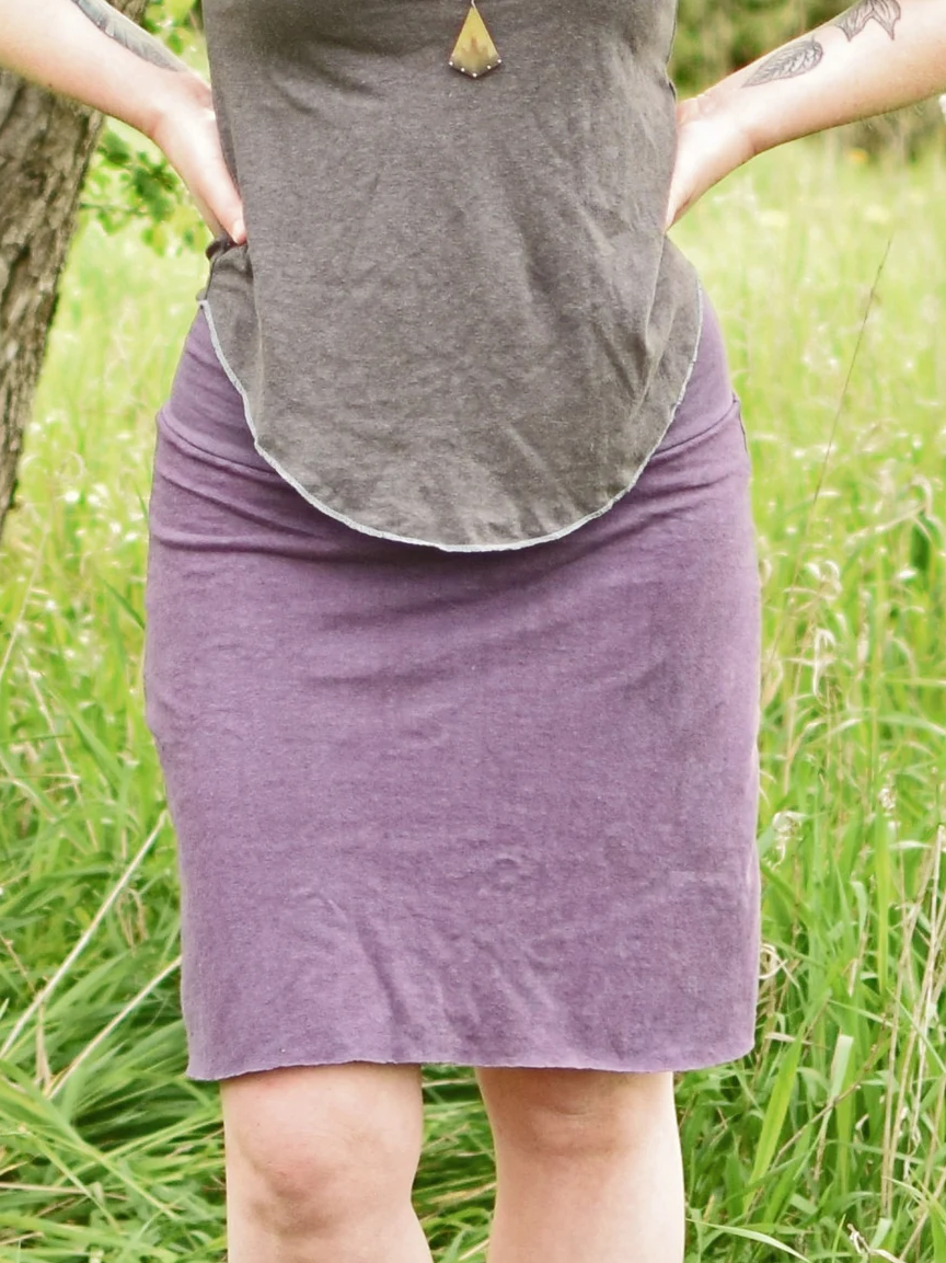 Fold-Over Waist Straight Raw Hem Knit Mini Skirt