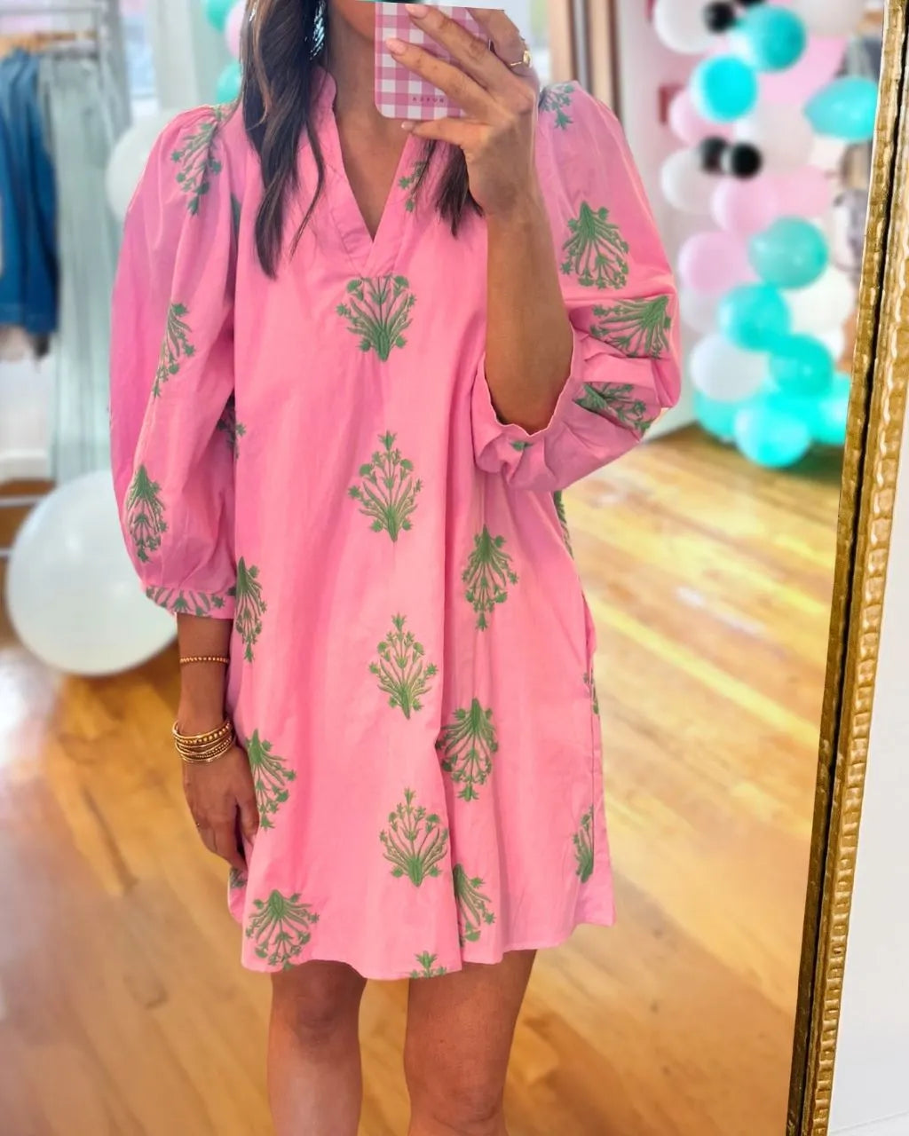 Botanical Embroidery V-Neck Dress