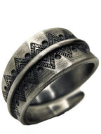 Navajo Totem Vintage Distressed Hand-Engraved Open Ring