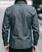 Vintage Charcoal Gray Double Patch Pockets Textured Shirt