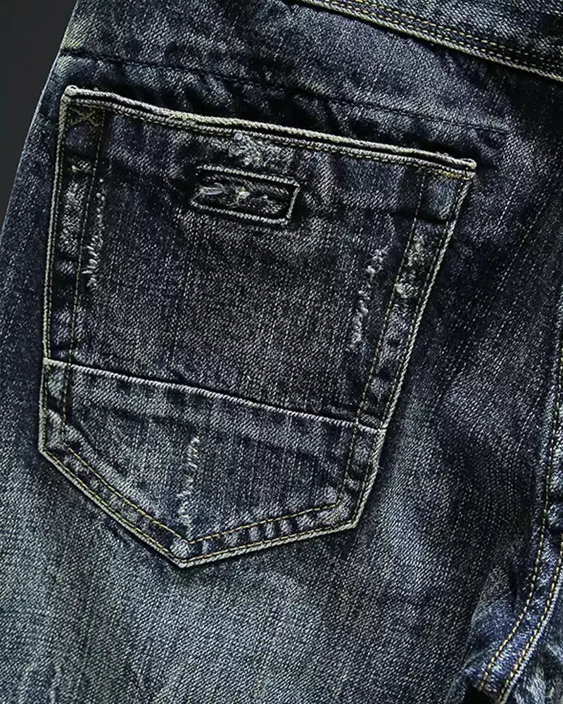 Vintage Blue-gray Distressed Ripped Jeans