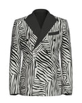 Retro Black And White Color-blocked Zebra Print Double-breasted 2-piece Suit