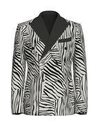 Retro Black And White Color-blocked Zebra Print Double-breasted 2-piece Suit