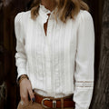 Women's Elegant Lace Floral Embroidered Linen Top