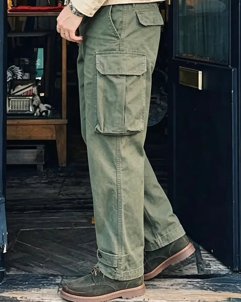 Vintage Army Green Big Pocket Cargo Trousers