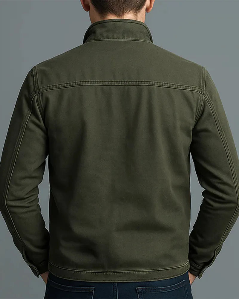 Retro Casual Washed Cotton Zip-up Stand Collar Jacket