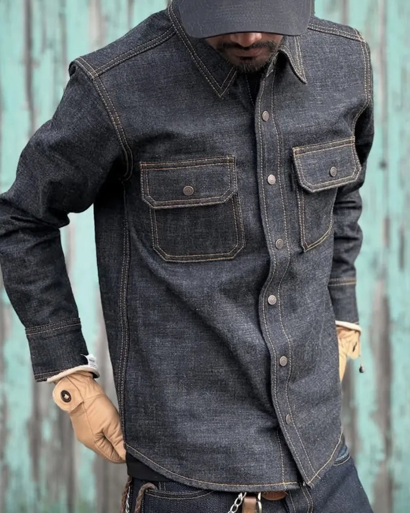Vintage Raw Indigo Selvedge Denim Long Sleeve Button©\Up Shirt