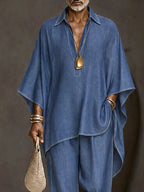 Casual Loose Contrast Stitch Faux Denim Co-ord Set