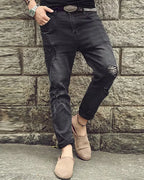 Vintage Black Washed Distressed Slim©\Tapered Denim Jeans