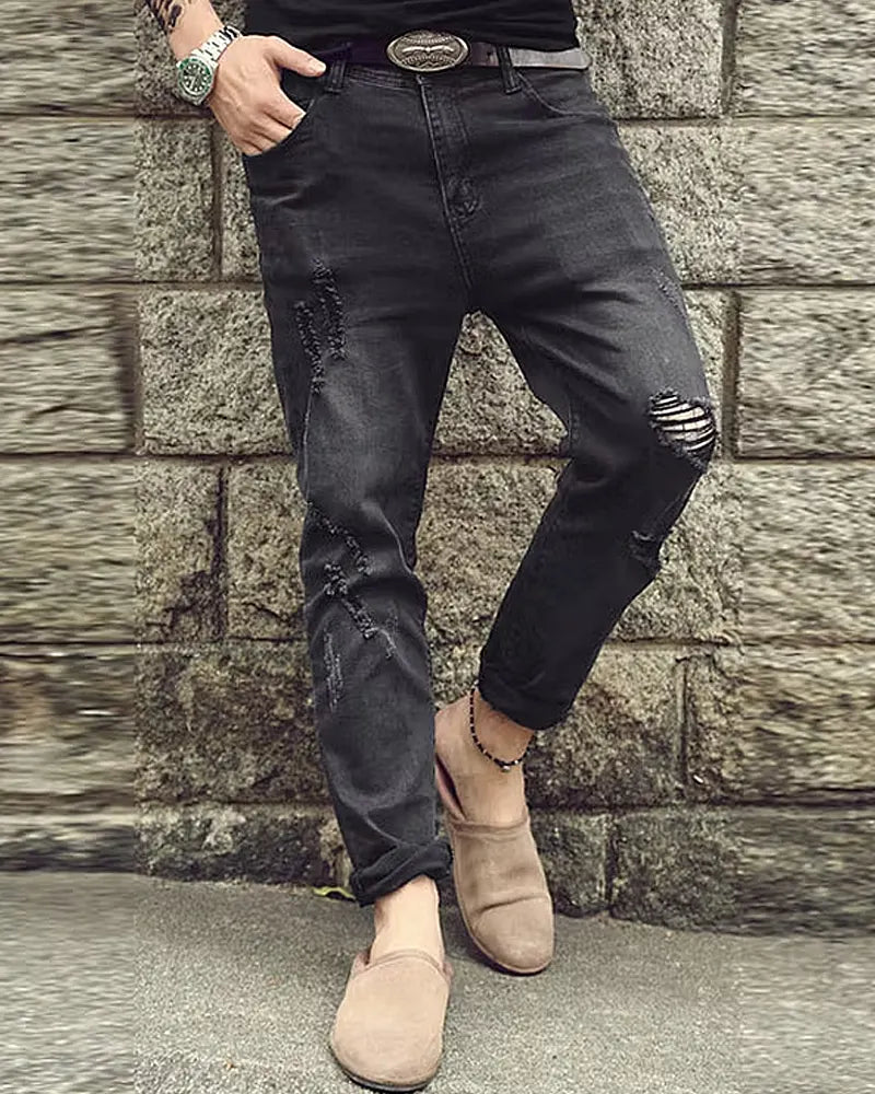 Vintage Black Washed Distressed Slim©\Tapered Denim Jeans