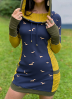 Sea Breeze Seagull Print Color Block Hoodie Dress
