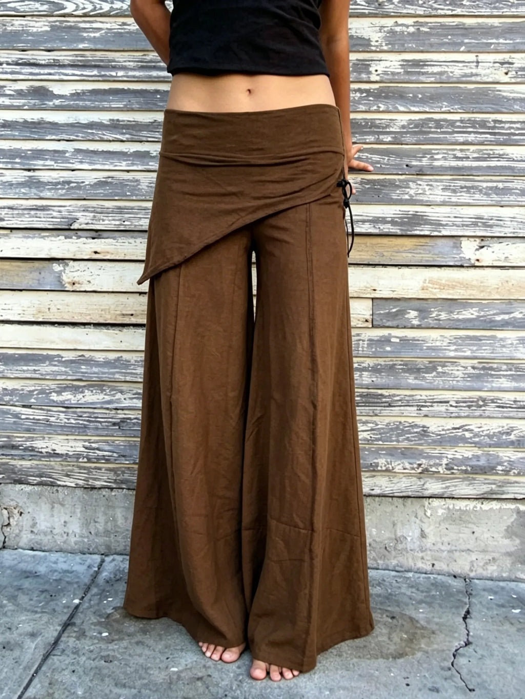 Asymmetric Wrap Waistband Wide Leg Pants