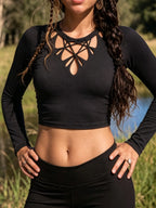 Long Sleeved Crop Top Braided Shirt/Festival//Yoga//Boho