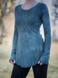 Hand Tie-Dye Crew Neck Longline Waist-Cinching Top