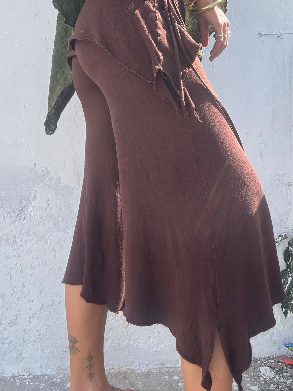 Drawstring Faux Two-Piece Asymmetric Cropped Wide Leg Pants