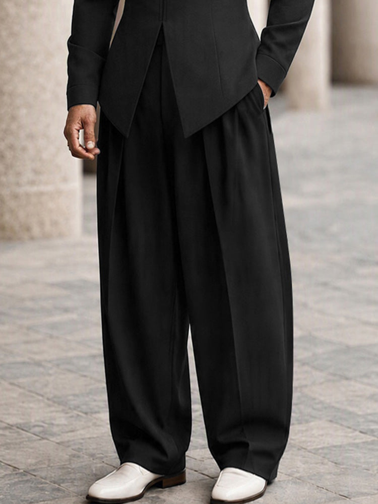 Minimalism Mandarin Collar Longline Top Pants Set