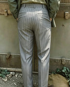 Vintage Gray Pinstripe Cuffed Trousers