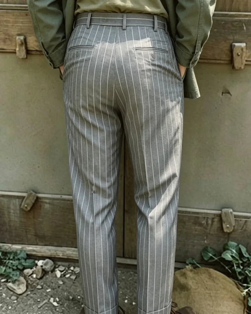 Vintage Gray Pinstripe Cuffed Trousers