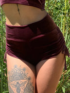 Velvet High-Waist Ruched Tie Shorts