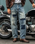 Vintage Faded©\Wash Denim Patchwork Distressed Jeans
