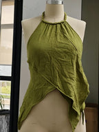 Braided Halter Neck Asymmetric Cotton Linen Top