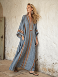 Linen Printed Kaftan Maxi Dress
