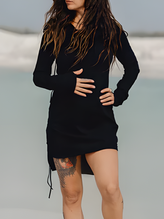 Tribal Cowl Neck Hooded Slim-Fit Long Sleeve Top