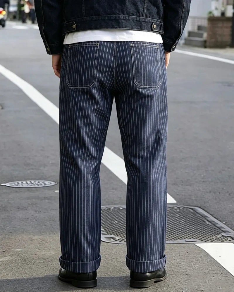Vintage Indigo Stripes With Exposed Stitching Jeans