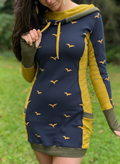 Sea Breeze Seagull Print Color Block Hoodie Dress