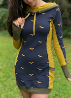 Sea Breeze Seagull Print Color Block Hoodie Dress