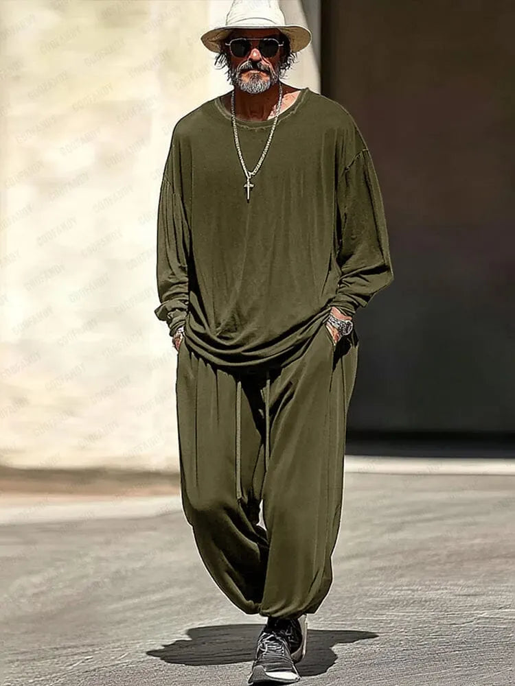 Casual Raw Edge Neck Top Pants Set