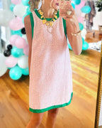 Contrast Trim Textured Sleeveless Dress