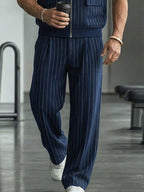 Urban Casual Pinstripe Zip Up Vest Pants Set