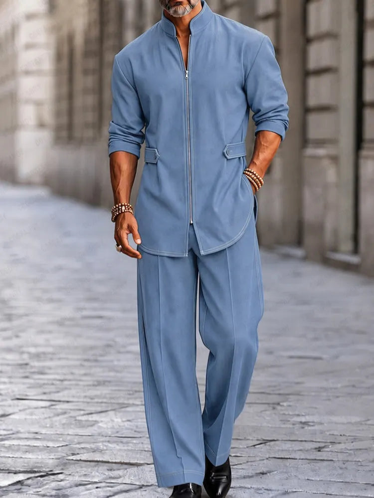Modern Streetwear Zip-Up Jacket Pants Set