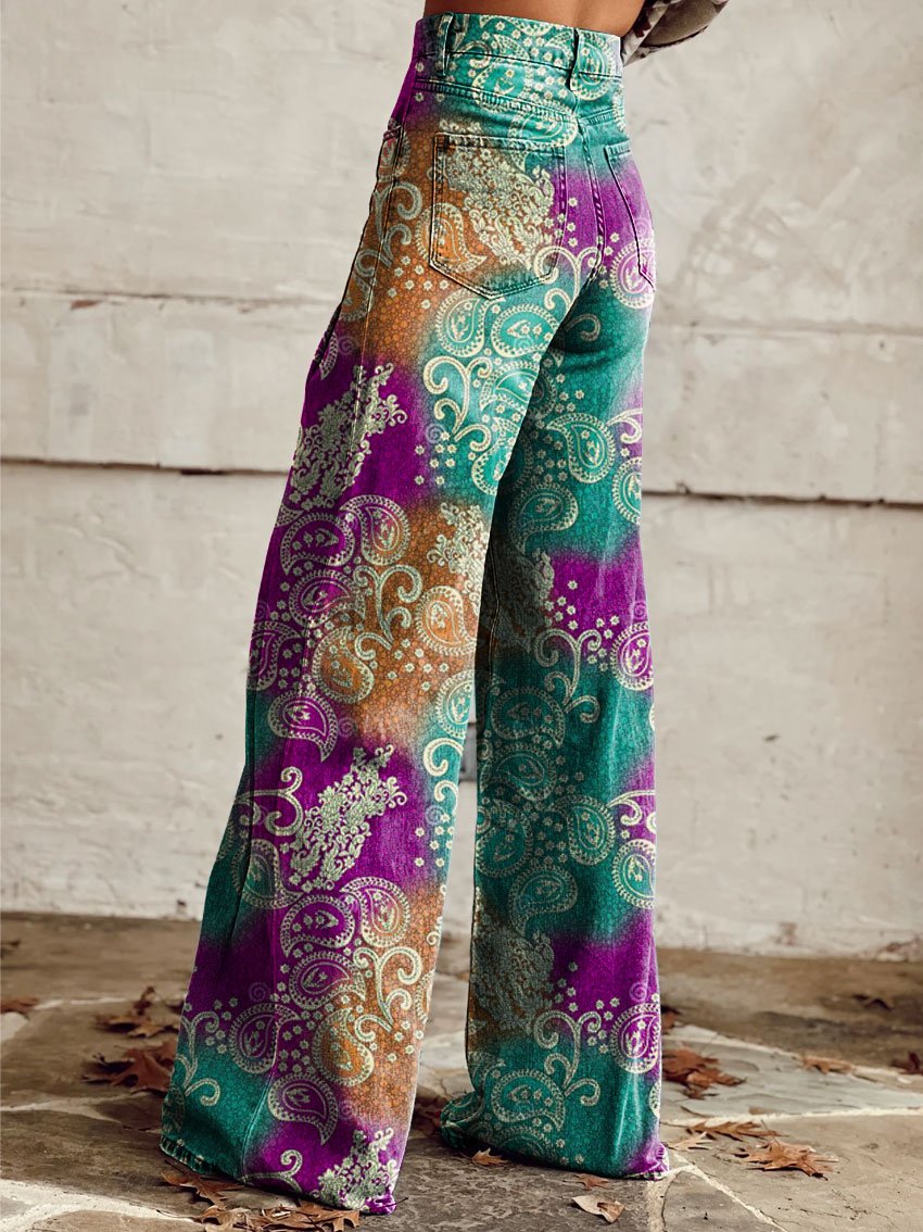Women's Vintage Print Casual Wide Leg Pants