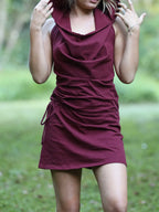 Pixie Hood Mini Dress, Backless Natural Stretch Rave Outfit, Festival Psytrance Elven Hippie Style