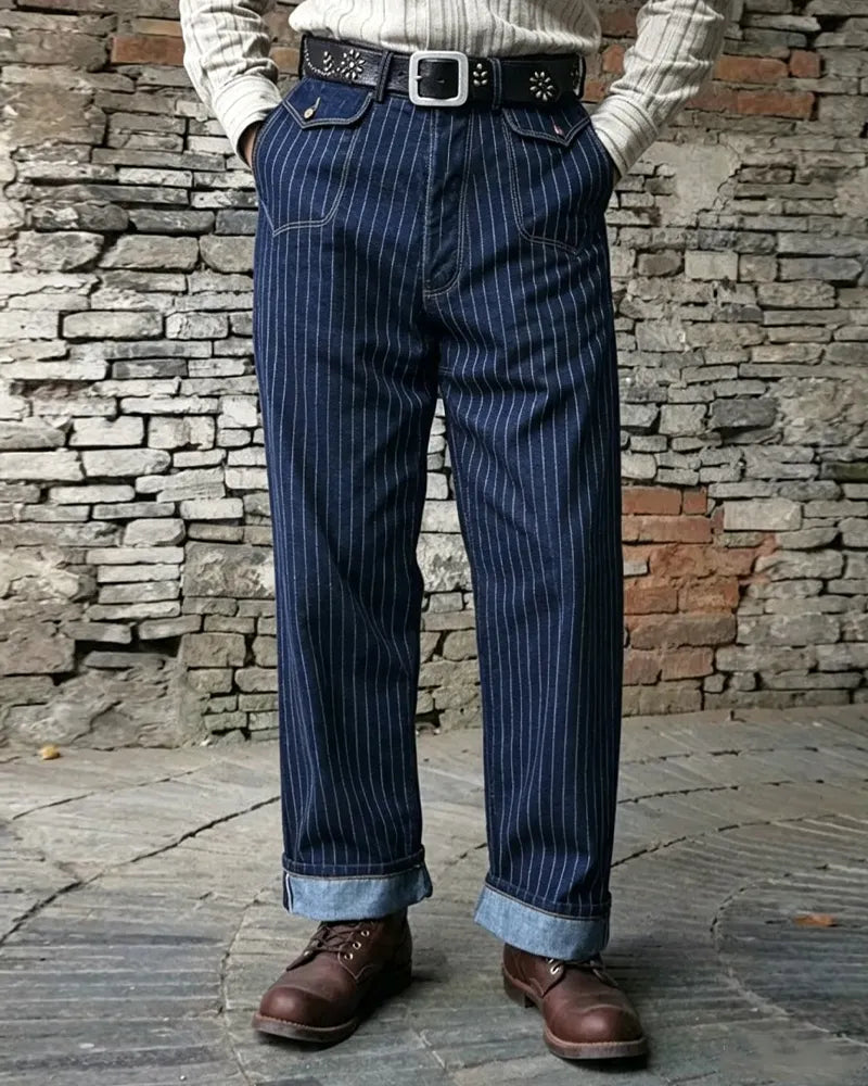 Vintage Navy Blue White Pinstripe Denim Jeans