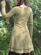 Fairy Style Color-Block Topstitch Waist-Cinching Long Sleeve Dress