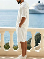 Washed Cotton Linen Hoodie 2-Piece Short