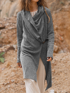 Fashionable Bohemian Hooded Cardigan Light Grey