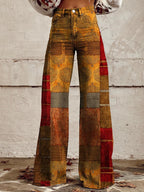Women's Brown Panels Print Casual Wide Leg Pants