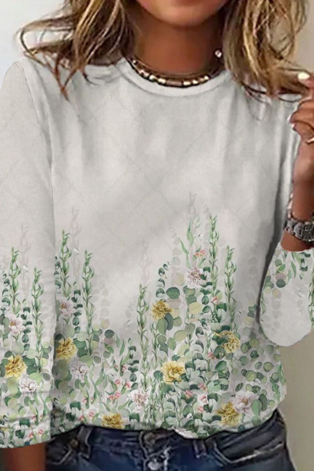 Women's Long Sleeve Fashion Printed Round Neck Casual T-Shirt