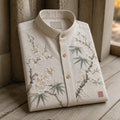 Men's Retro Plum Blossom & Bamboo Oriental Style Print Casual Stand Collar Shirt