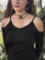Cut Out Shoulder Top: Bohemian Long Sleeve Blouse, Elven Fairy Clothing