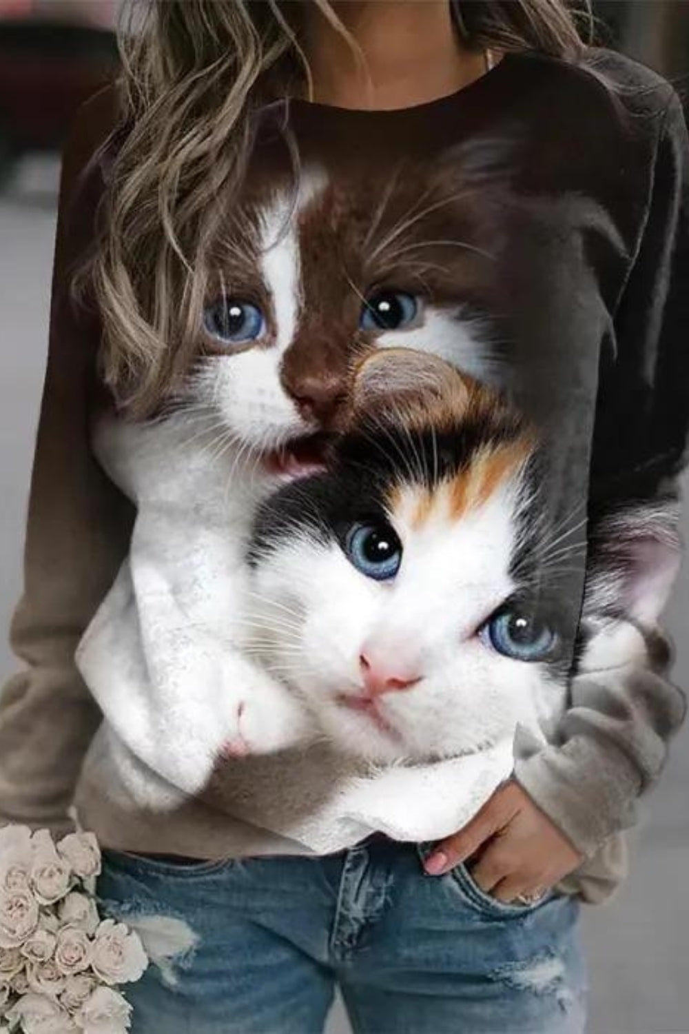 Puppy Print Women's Long Sleeve T-shirt Casual Cotton Street Clothing