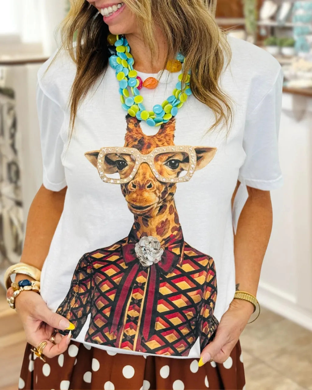 Giraffe Rhinestone Crewneck T-Shirt