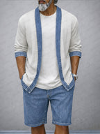 Modern Contrast Color Denim Patchwork 2-Piece Set