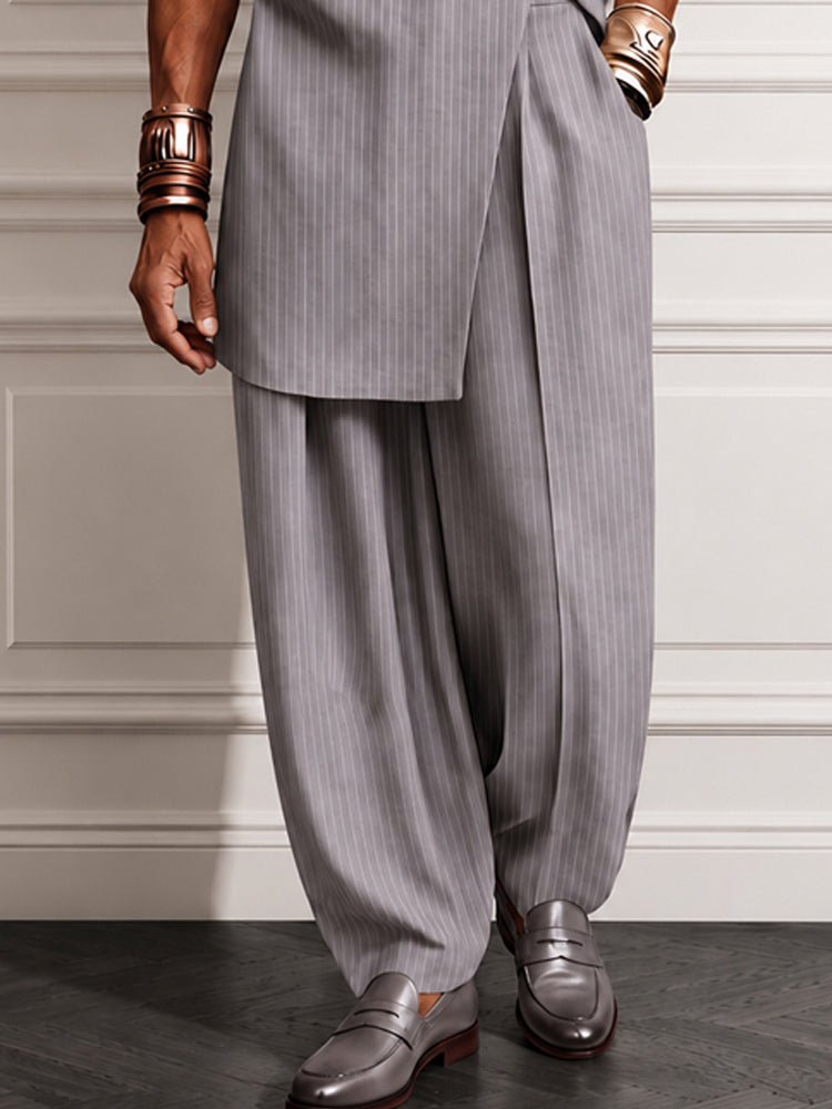 Refined Pinstripe Slit Longline Top Pants Set