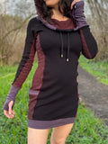 Side Panel Portal Dress - Cotton Long Sleeve Cowl Hood Fitted Mini Dress