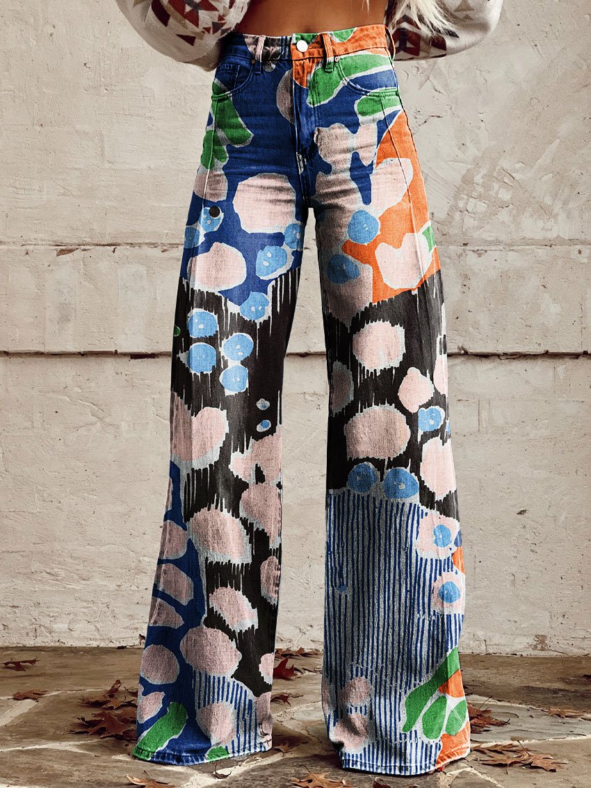 Women's Vintage Print Casual Wide Leg Pants
